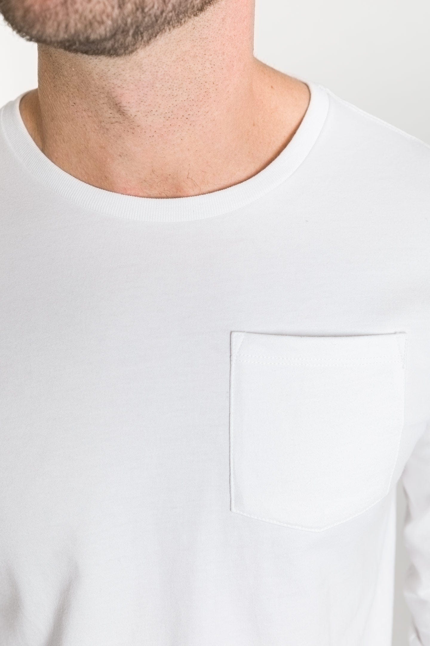 White Long Sleeve Pima Cotton Crew Neck Tee