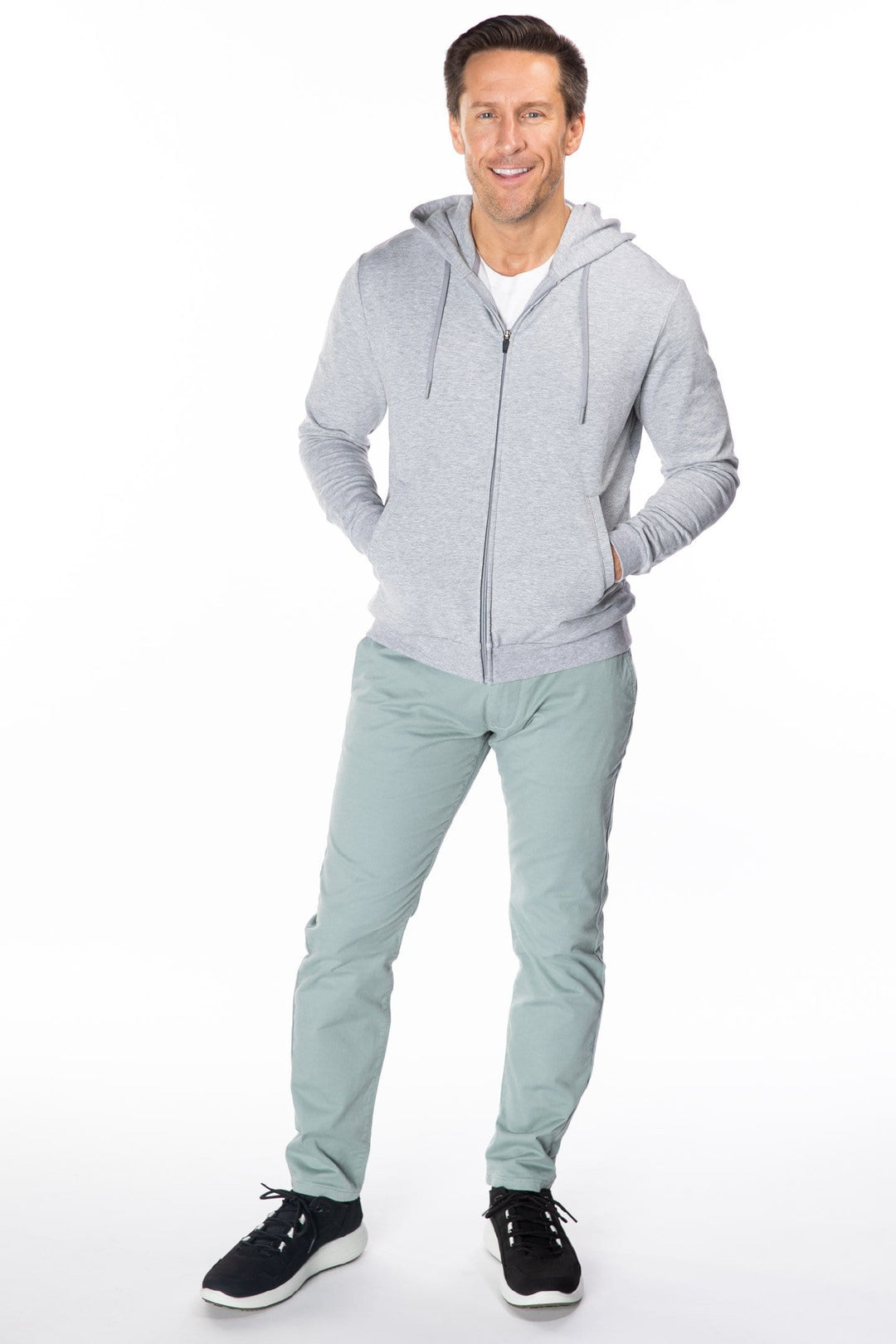 Buy Light Grey French Terry Full-Zip Hoodie for Short Men | Ash & Erie   Roam Hoodie