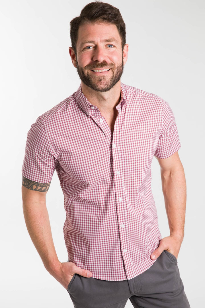 Buy Brick Gingham Plaid Short Sleeve Shirt for Short Men | Ash & Erie   Short Sleeve Everyday Shirts