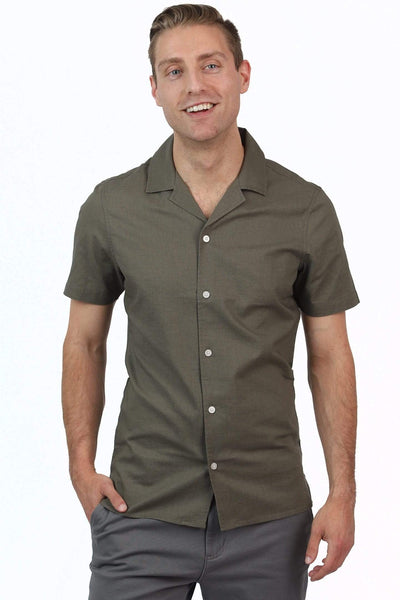 Ash & Erie Canopy Green Open Collar Shirt for Short Men | Ash & Erie