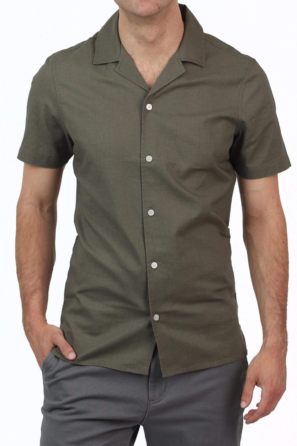 Buy Canopy Green Open Collar Shirt for Short Men | Ash & Erie   Short Sleeve Everyday Shirts