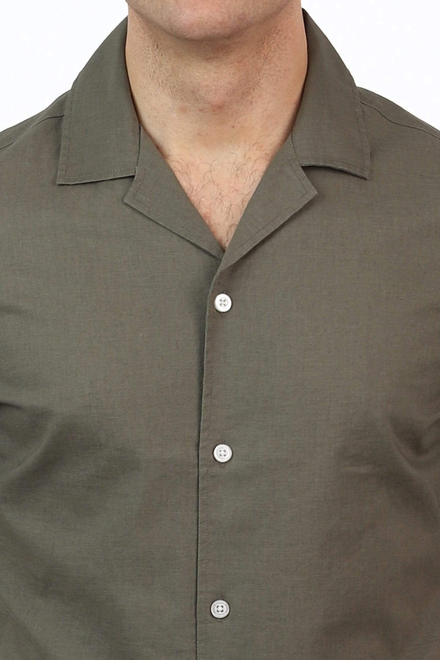 Ash & Erie Canopy Green Open Collar Shirt for Short Men | Ash & Erie