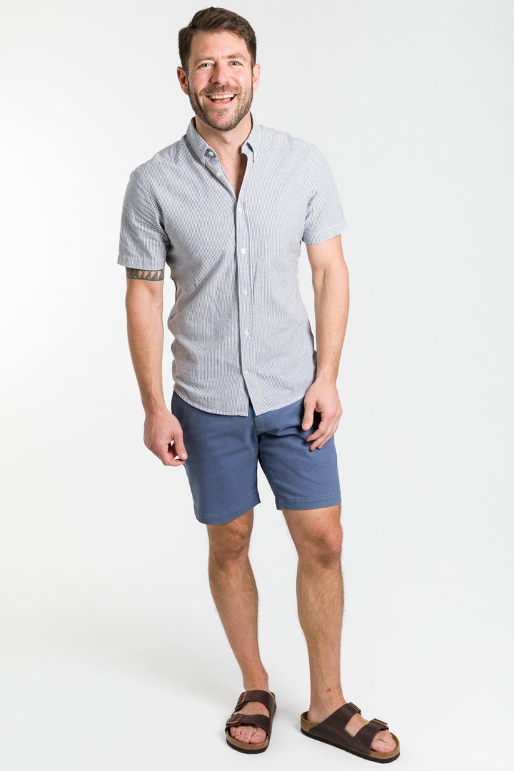 Buy Linen Stripes Plaid Short Sleeve Shirt for Short Men | Ash & Erie   Short Sleeve Everyday Shirts