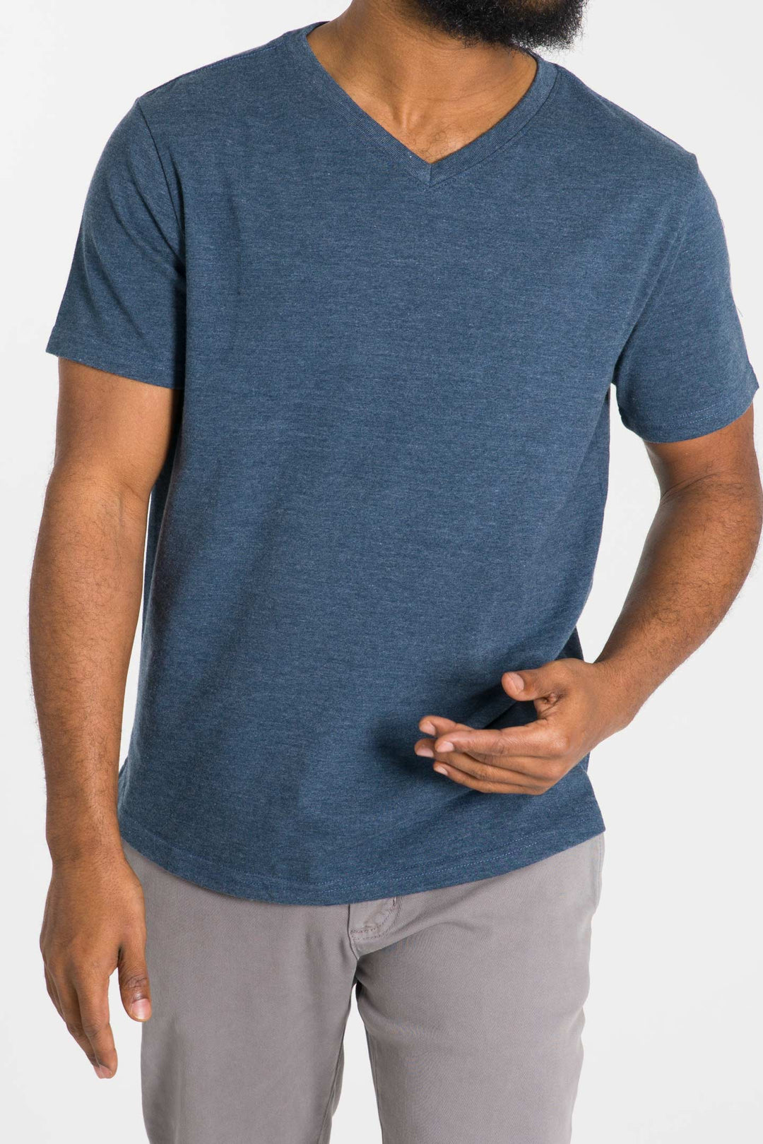 Buy Heather Storm Blue V-Crew T-Shirt for Short Men | Ash & Erie   Short Sleeve Tee