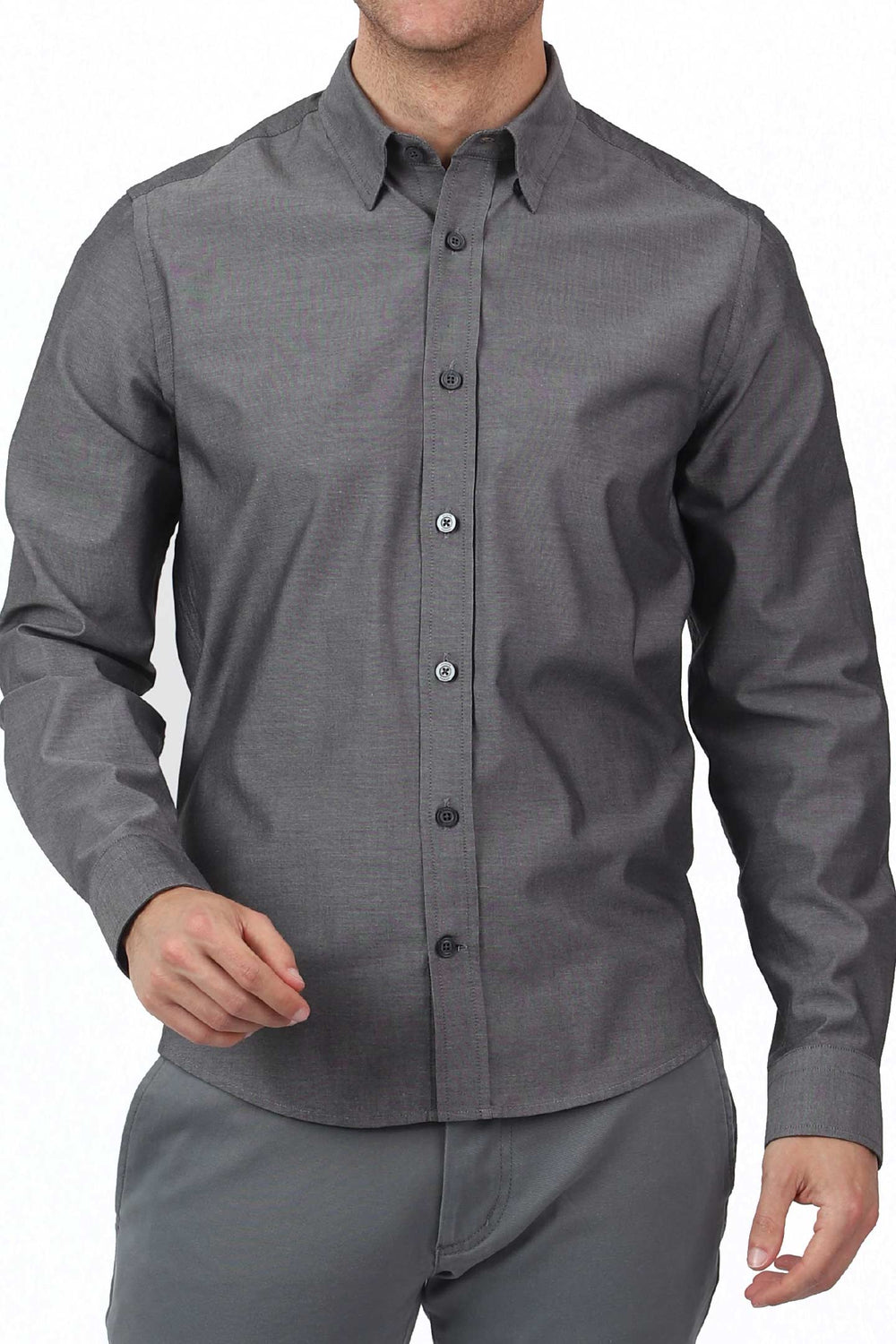 Buy Charcoal Stretch Button-Down Shirt for Short Men | Ash & Erie   Stretch Shirt