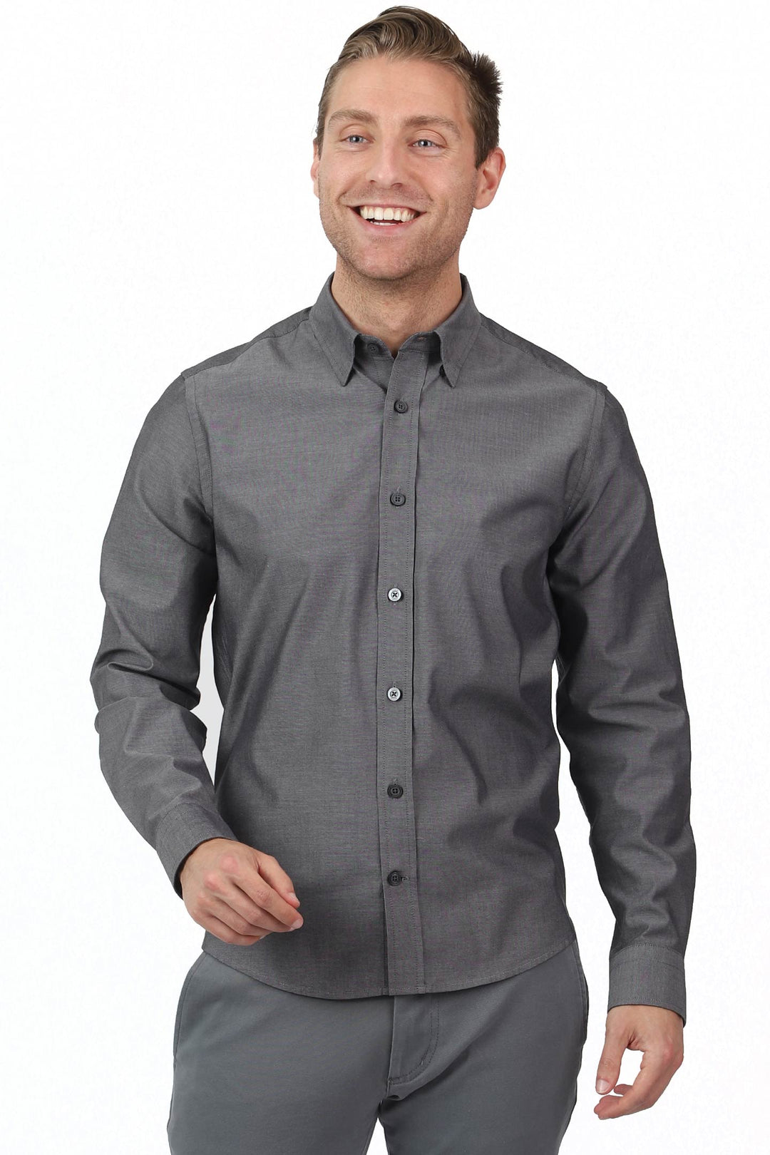 Buy Charcoal Stretch Button-Down Shirt for Short Men | Ash & Erie   Stretch Shirt