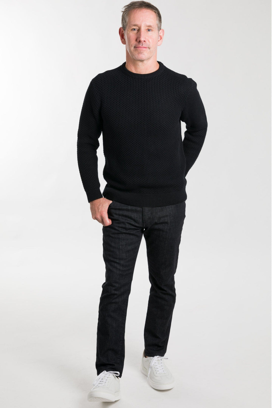 Buy Black Waffle Knit Sweater for Short Men | Ash & Erie   Sweater