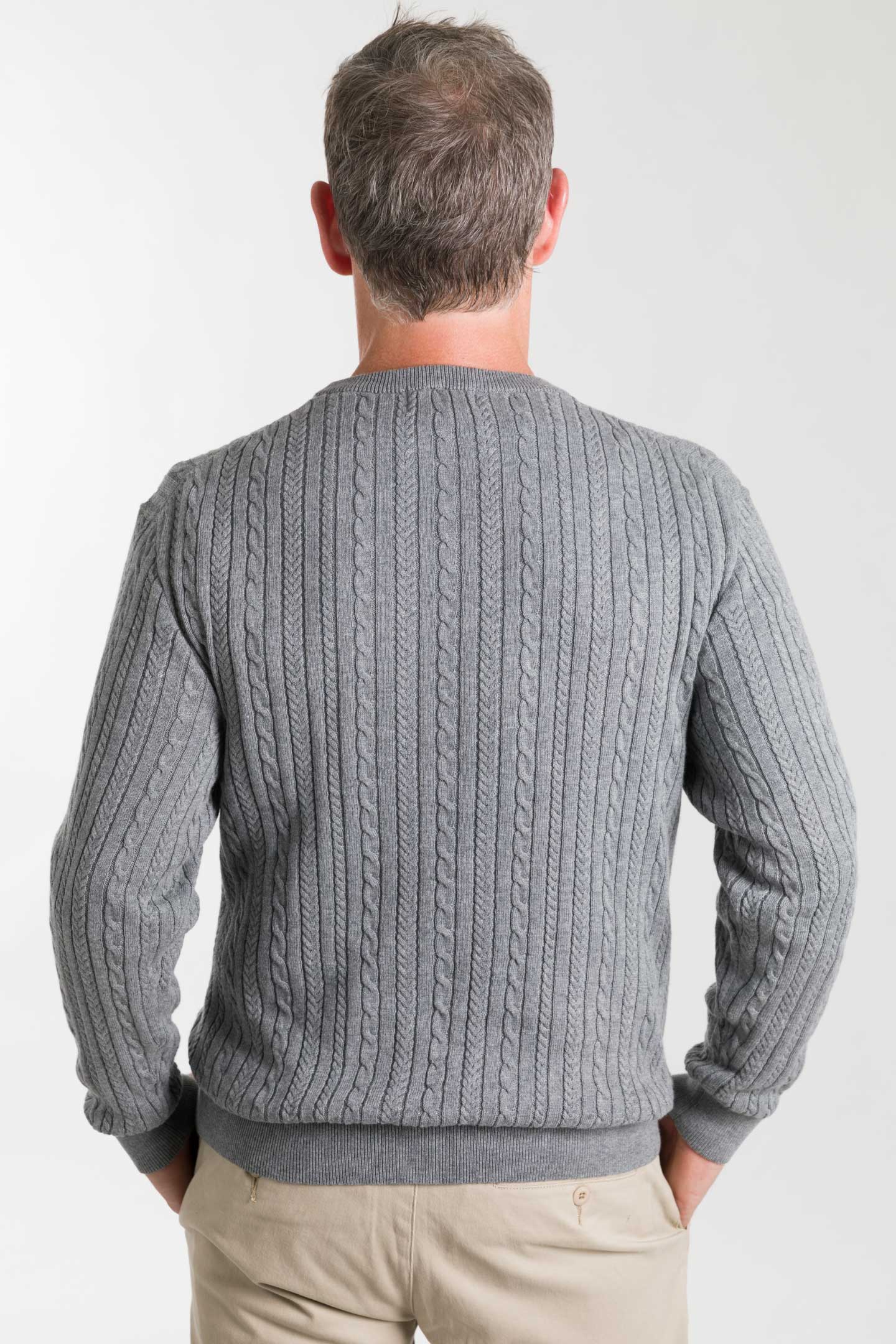 Ash & Erie Grey Cable Knit Sweater for Short Men