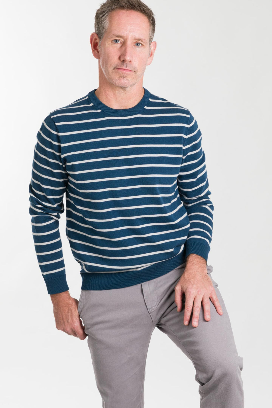 Buy Navy Stripes Cotton Sweater for Short Men | Ash & Erie   Sweater