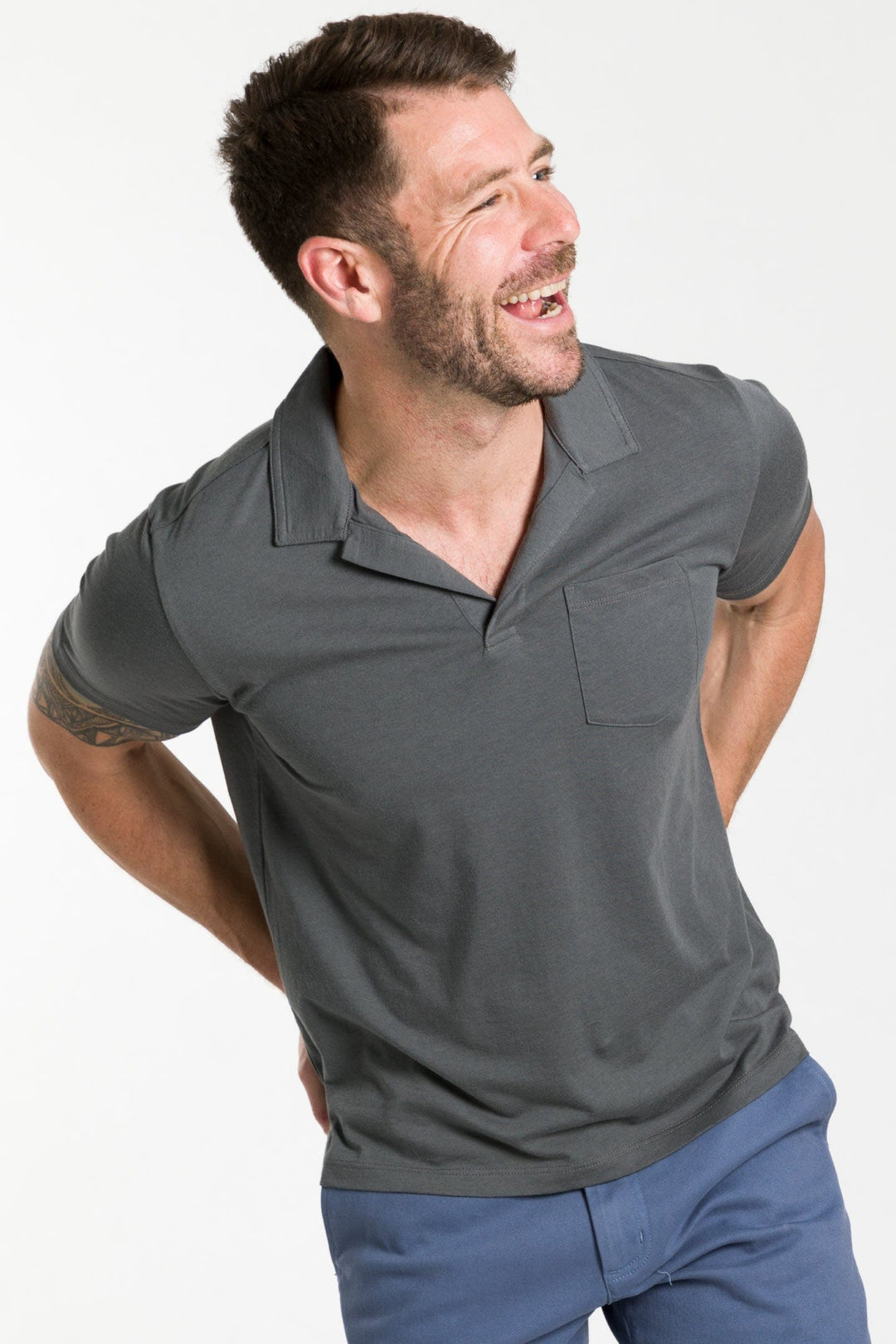 Buy Charcoal T-Shirt Polo for Short Men | Ash & Erie   T-Shirt Polo