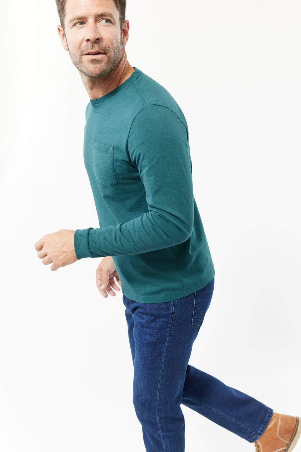 Buy Forest Green Long Sleeve Pima Cotton Crew Neck Tee for Short Men | Ash & Erie   T-Shirts