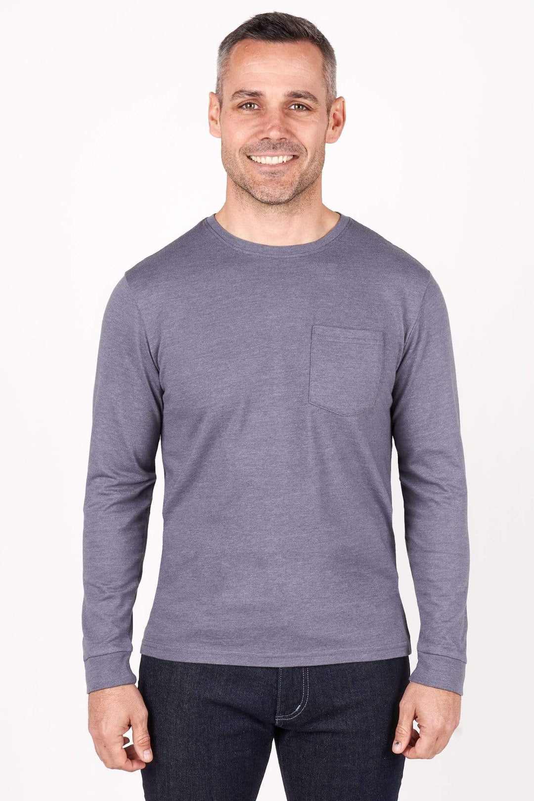 Buy Heather Grey Long Sleeve Pocket Tee for Short Men | Ash & Erie   T-Shirts