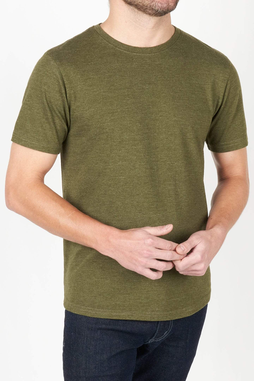 Buy Heather Olive Crew Neck T-Shirt for Short Men | Ash & Erie   T-Shirts