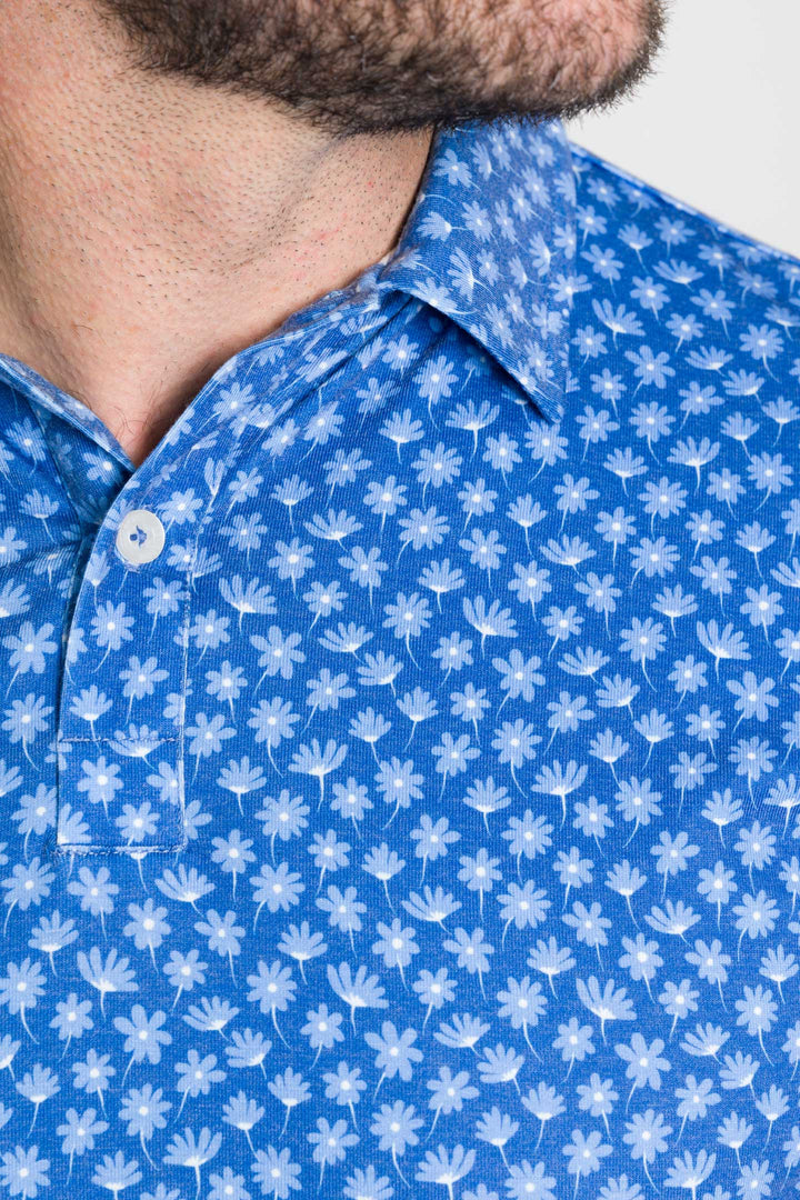 Ash & Erie Blue Blossoms Tech Polo Shirt for Short Men   Tech Polo Shirt