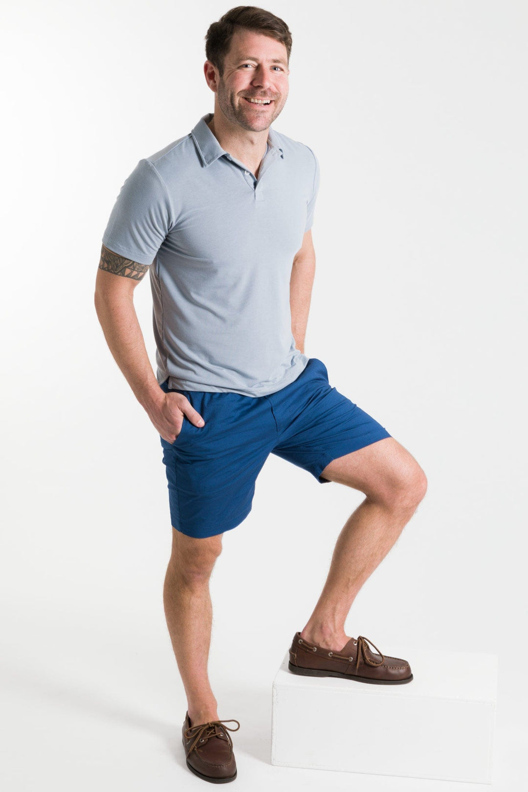 Buy Bright Navy Walking Shorts for Short Men | Ash & Erie   Walking Shorts